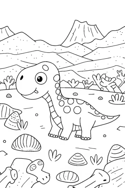 Dino Dreamland: A Fossil Adventure Coloring Page