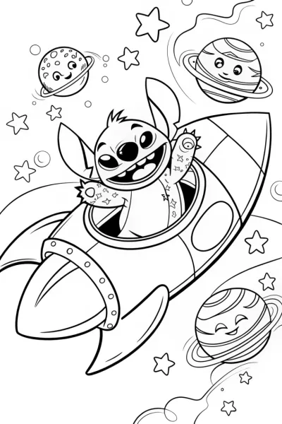 Stitch’s Starry Space Race Coloring Page