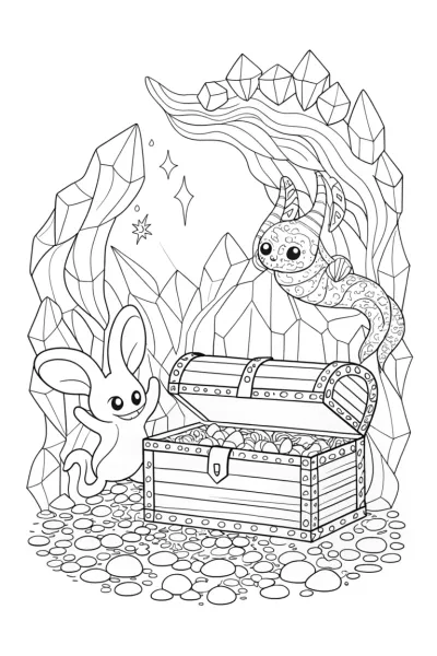 Goomy and Dratini Treasure Hunt Coloring Page