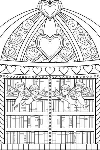 Cupids flying in a heart library