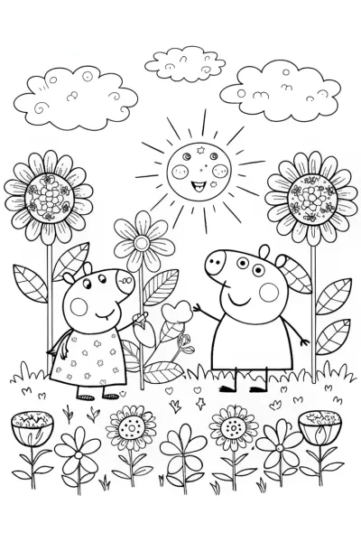 Peppa Pig’s Enchanted Garden Adventure Coloring Page