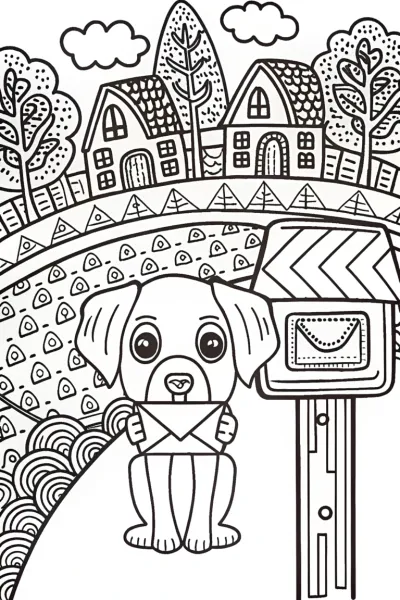 Puppy Mail Adventure Coloring Page