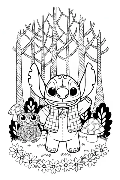 Stitch’s Quilted Animal Friends Adventure Coloring Page
