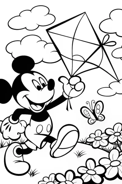 Mickey Mouse Kite Adventure Coloring Page