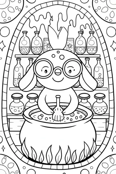 Axolotl’s Magical Potion Lab Coloring Page