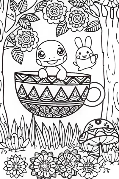 Charmander’s Enchanted Tea Garden Coloring Page