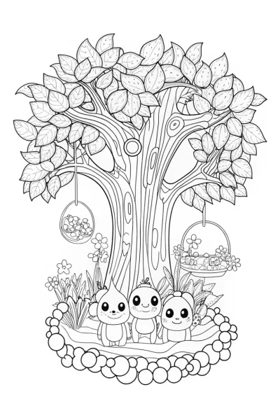 Rainbow friends under the enchanted tree