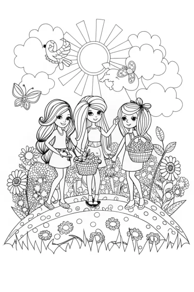 Bratz Dolls’ Fashion Adventure in Nature Coloring Page