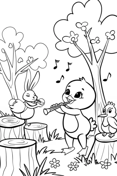 Chick’s Musical Adventure Coloring Page