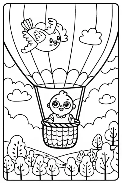 Baby’s Dreamy Balloon Adventure Coloring Page