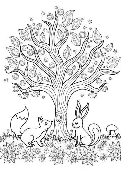 Whimsical Woodland Friends Coloring Page