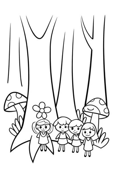 Bratz Dolls at the Enchanted Fashion Forest Coloring Page