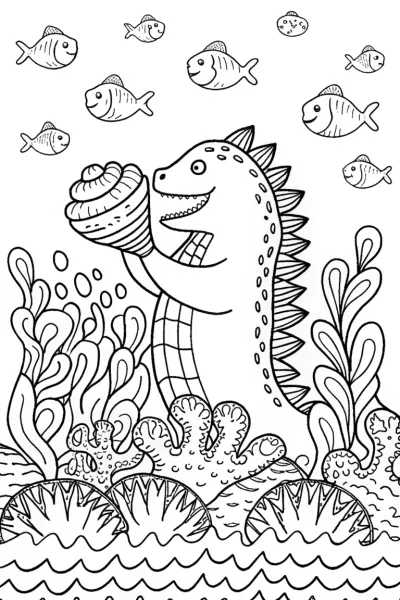 Godzilla’s Underwater Symphony Coloring Page