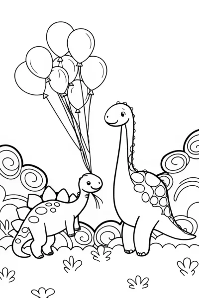 Dino Balloon Adventure Coloring Page