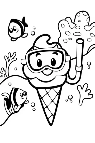 Ice Cream Cone Underwater Adventure Coloring Page