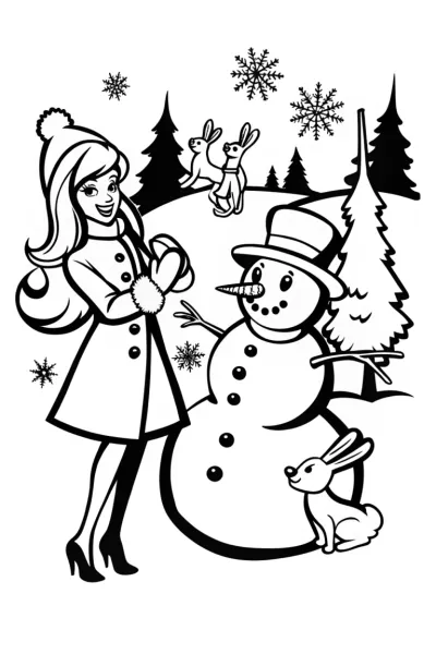 Barbie’s Enchanted Snowy Adventure Coloring Page