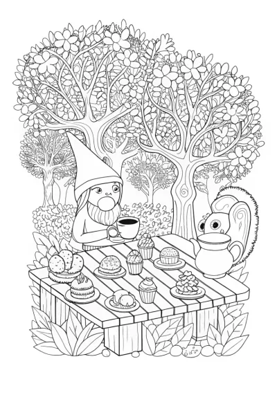 Gnome’s Enchanting Tea Party with Squirrel Companion