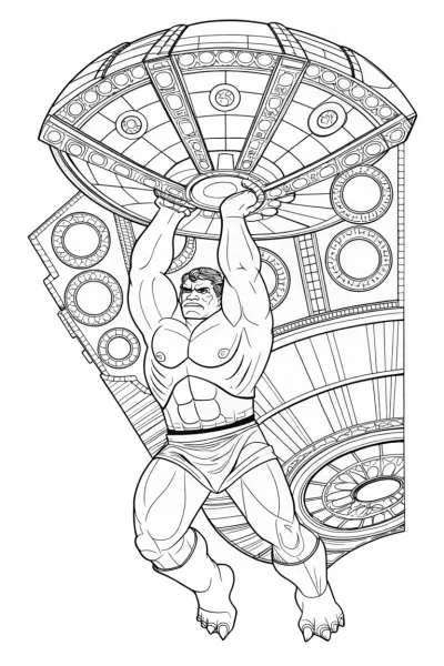 Hulk lifting a spaceship panel