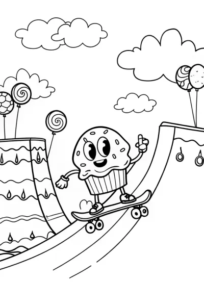 Cupcake Chic’s Magical Skate Park Coloring Page
