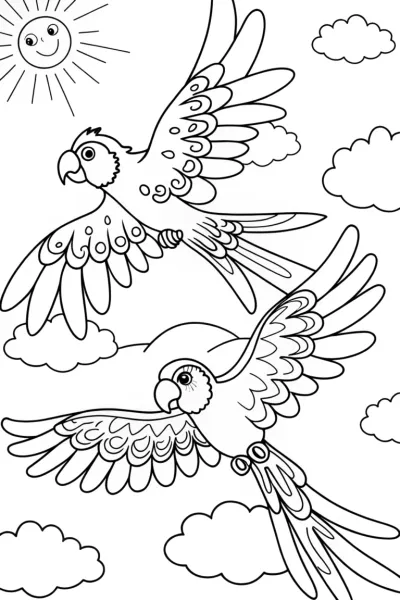 Sky-High Parrots Coloring Page