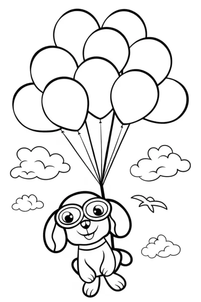 Puppy Takes Flight Coloring Page