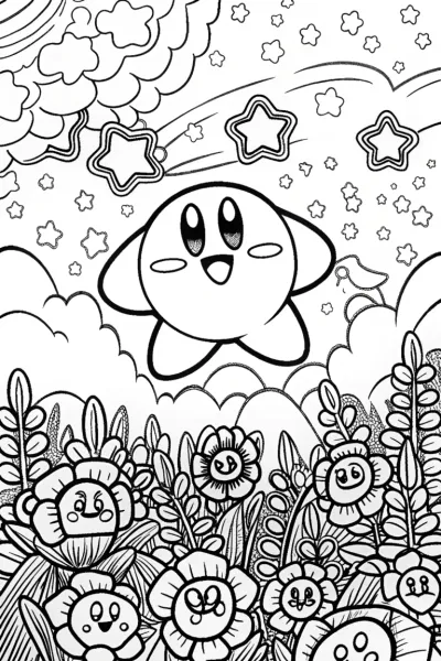 Kirby in the Cosmic Garden Coloring Page
