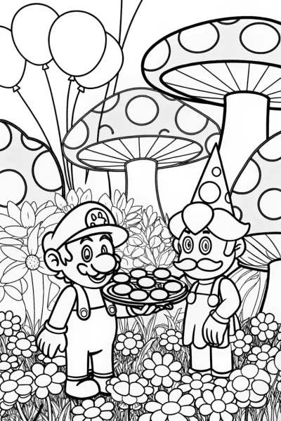 Mario and Luigi’s Garden Party Coloring Page