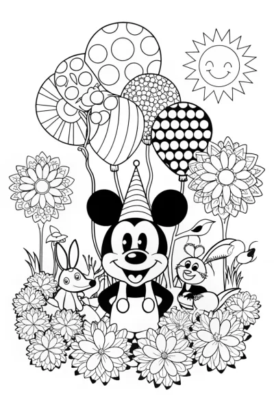 Mickey Mouse’s Enchanted Garden Party Coloring Page