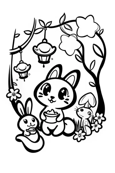 Enchanted Kitten Tea Party Coloring Page