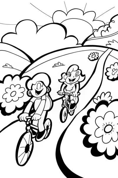 Rainbow High Adventure on Colorful Bikes Coloring Page