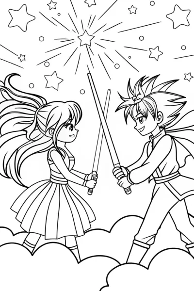 Epic Anime Duel in the Sky Coloring Page