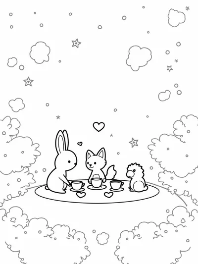 Tea party with rabbit and fox