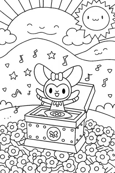 Kuromi’s Enchanted Music Box Coloring Page