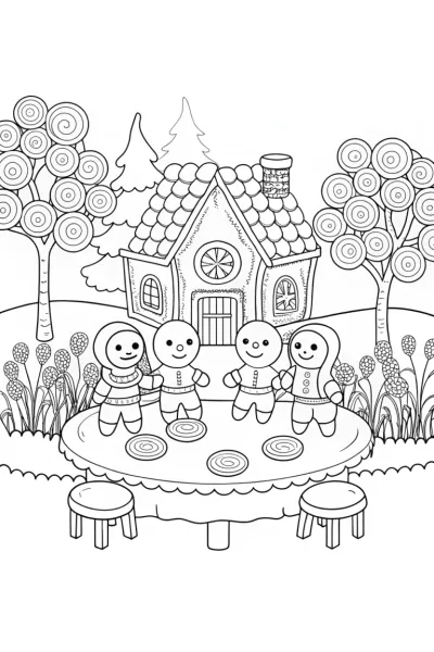 Gingerbread House Garden Party Coloring Page