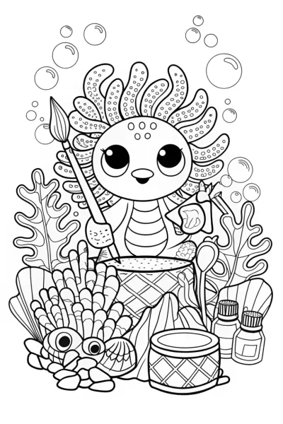 Axolotl Crafting Coral Coloring Page