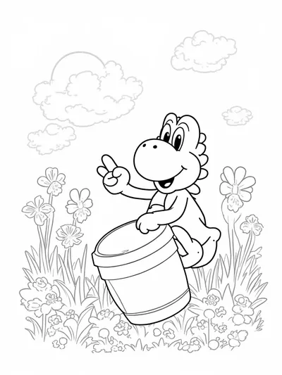 Yoshi playing in a musical meadow