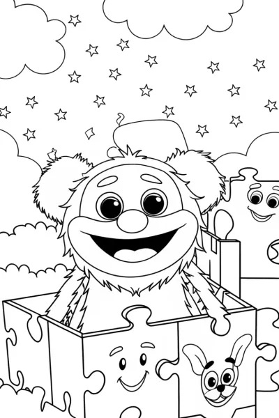 Huggy Wuggy’s Puzzle Adventure Coloring Page