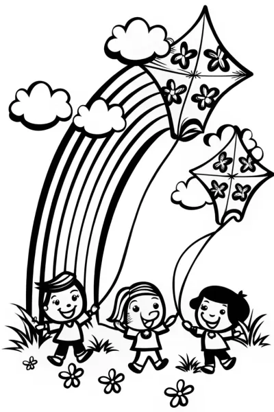 Rainbow Kite Festival Coloring Page