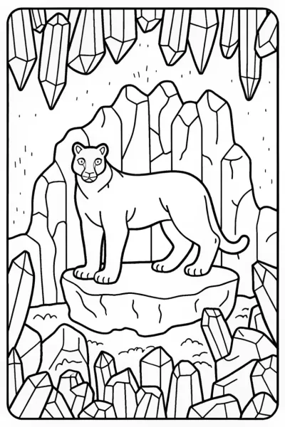 Black Panther in the Crystal Cave Coloring Page