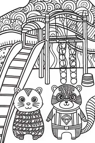 Superhero Hamster and Ferret Playground Coloring Page