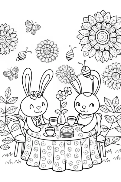 Summer Breeze Tea Party Coloring Page