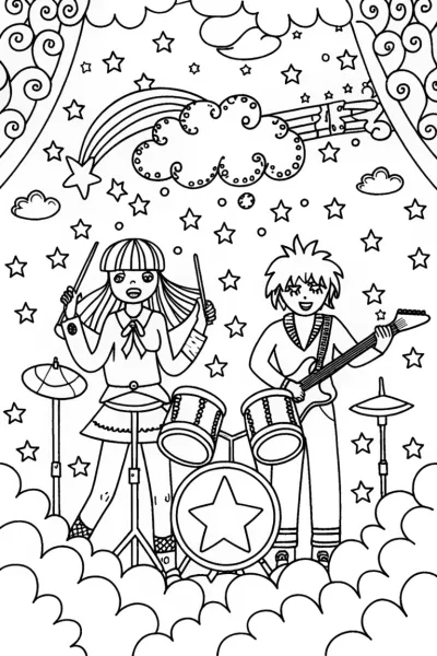 Anime Band Performance Coloring Page