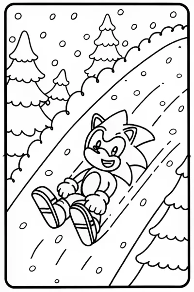 Sonic’s Speedy Snow Adventure Coloring Page