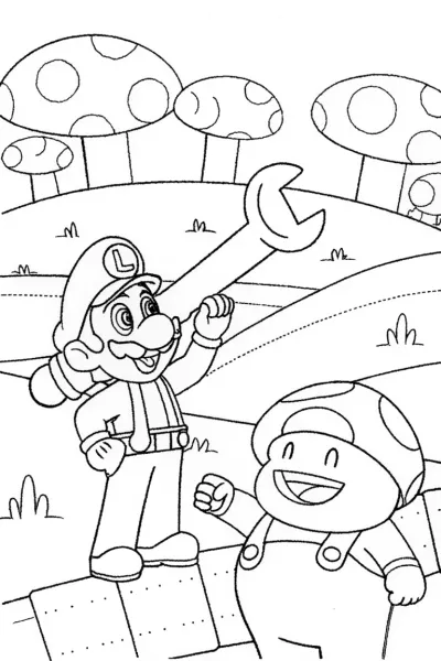 Luigi and Toad’s Racing Track Coloring Page