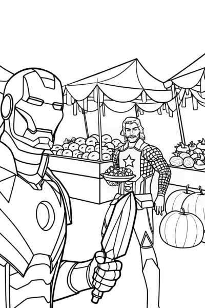 Avengers at the Galactic Market Coloring Page