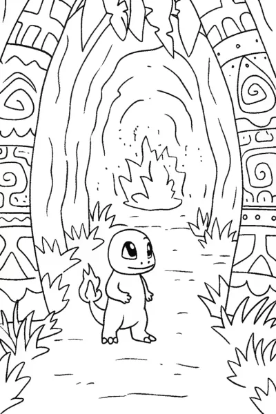 Charmander’s Candlelit Cave Adventure Coloring Page