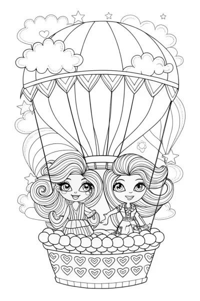 Bratz Dolls Hot Air Balloon Adventure Coloring Page