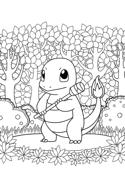 Charmander playing music in the woods