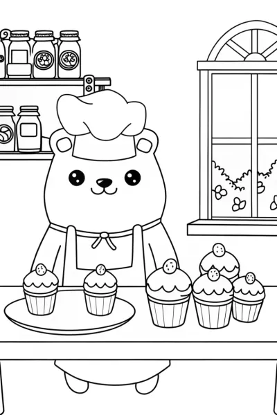 Pompompurin’s Cozy Baking Corner Coloring Page