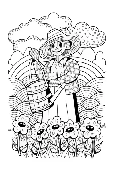 Banban’s Whimsical Watering Can Adventure Coloring Page